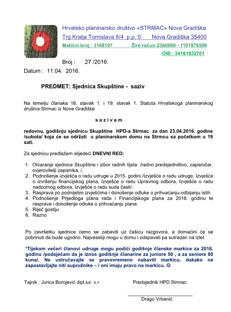 
 Godišnja sjednica Skupštine
